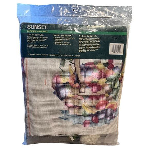 Vintage Sunset Fruit Basket Needlepoint Kit NEW 9 X 12 100% Wool Made In USA - Picture 2 of 9
